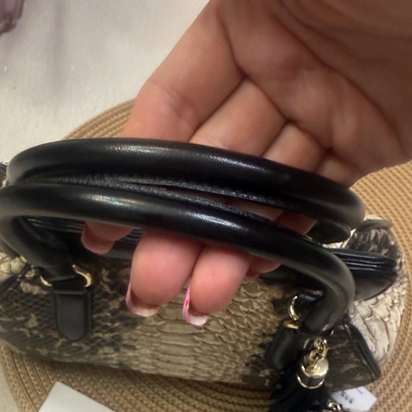 Brahmin Mini Layla Espresso Mist Black and Cream-Embossed Satchel/small wallet. - Picture 10 of 17